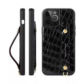 6.7″ iPhone 16 Pro Max Leather Wallet Case with Phone Grip Black